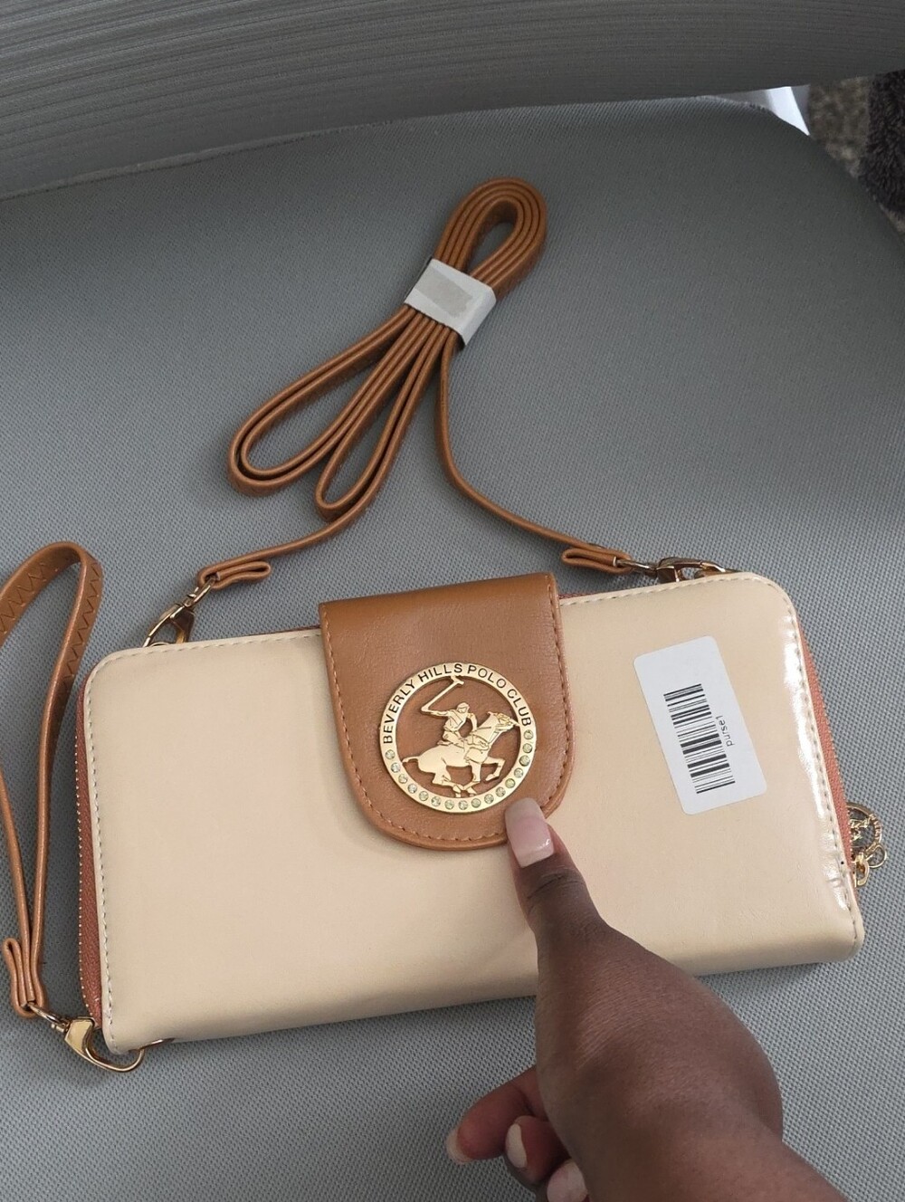 Beverly Hills Polo Club Cream and Tan Convertible Crossbody Wallet